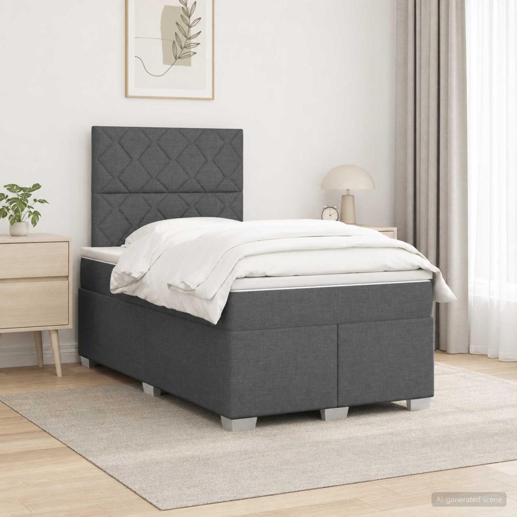 Boxspring Bed with Mattress Dark Grey 120 X 190 Cm Fabric