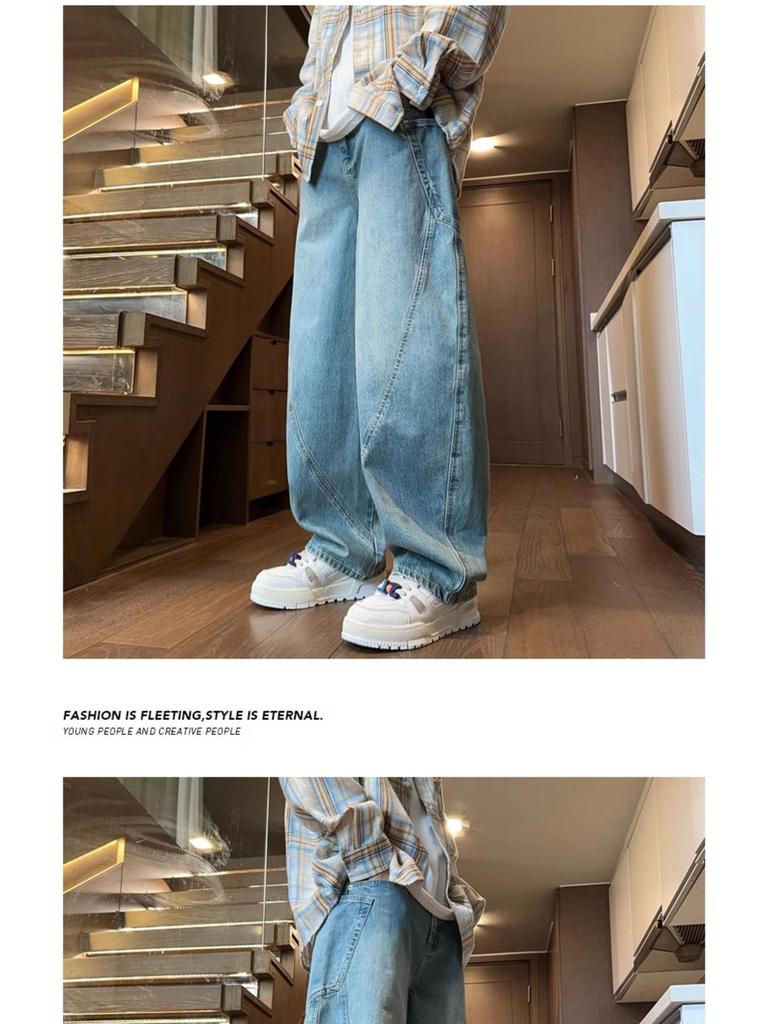 Scimitar Jeans Men's Retro Wide-Leg Distressed Cargo Pants for Fall/Winter