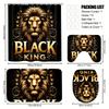 4Pcs Lion Pattern Shower Curtain Set with Non-Slip Bath Mat, Toilet Lid Cover, Contour Rug & 12 Hooks, Bathroom Decor