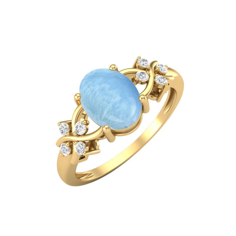 

8X6MM Oval Larimar Gemstone 925 Sterling Silver Gold Plated Solitaire Vine-Inspired Women Wedding Ring 9.5 жовтий