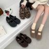 Flat Bottom Round Head Leopard Print Plush Shoes Women's Outer Wear 2025 New Autumn and Winter Mary Jane Single Shoes Plush Cotton Shoes