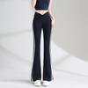 2025 Spring/Summer Thin Fashion Slim Pants Spicy Girl V Waist Striped Versatile Micro Bellbottom Pants