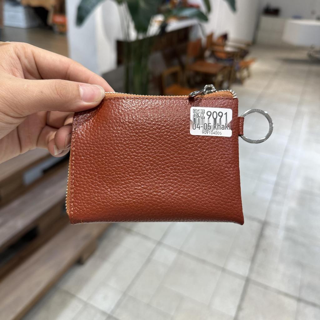 Genuine Leather Zipper Coin Purse & Card Holder with Key Ring