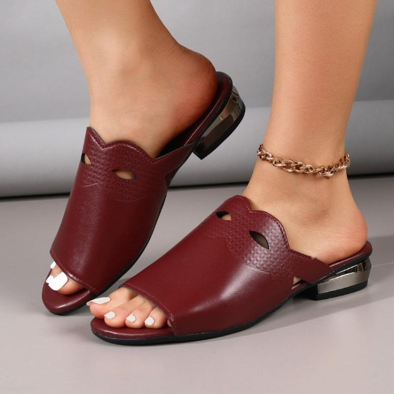 

Low Heel Pointed-toe Women s Shoes - New Style Flat Heel Large Size Sandals and Slippers 41 бордовий