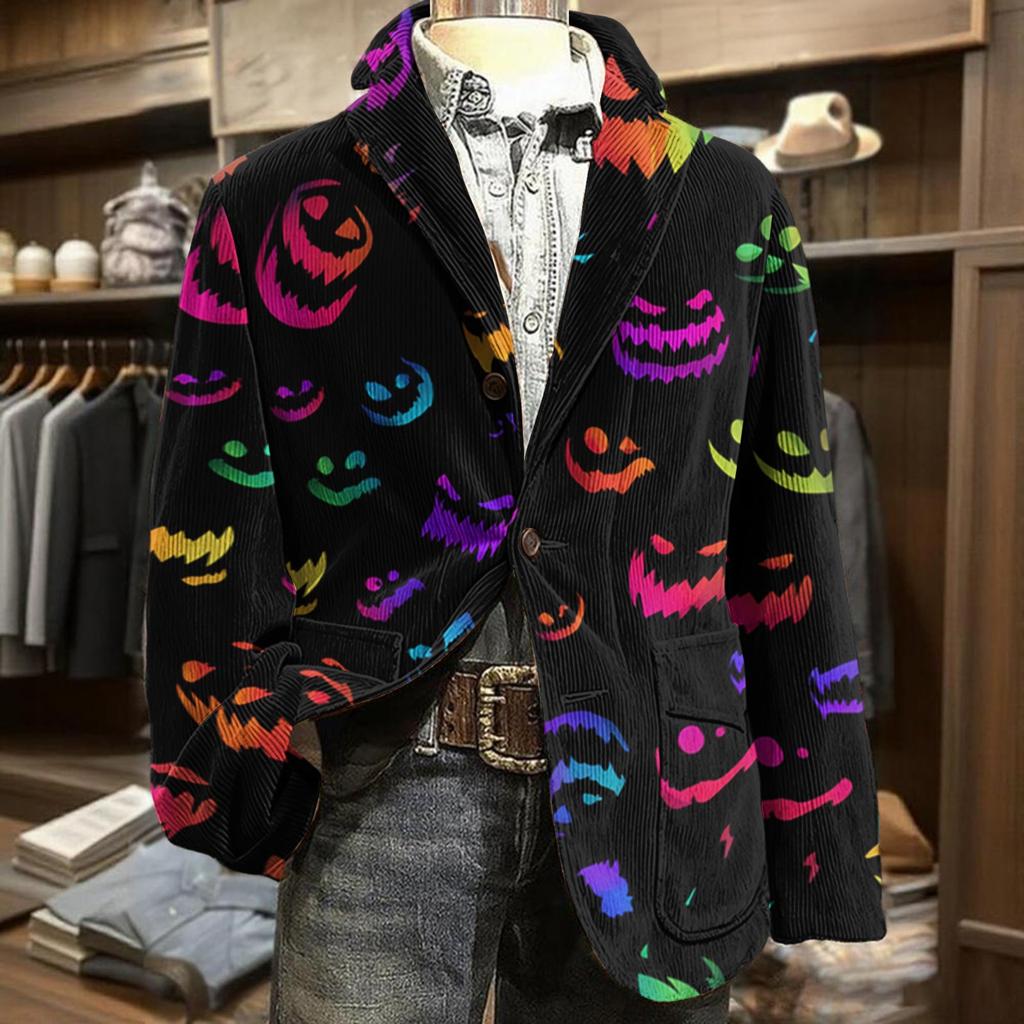 Męski styl biznesowo-casualowy z sztruksu z nadrukiem Halloween