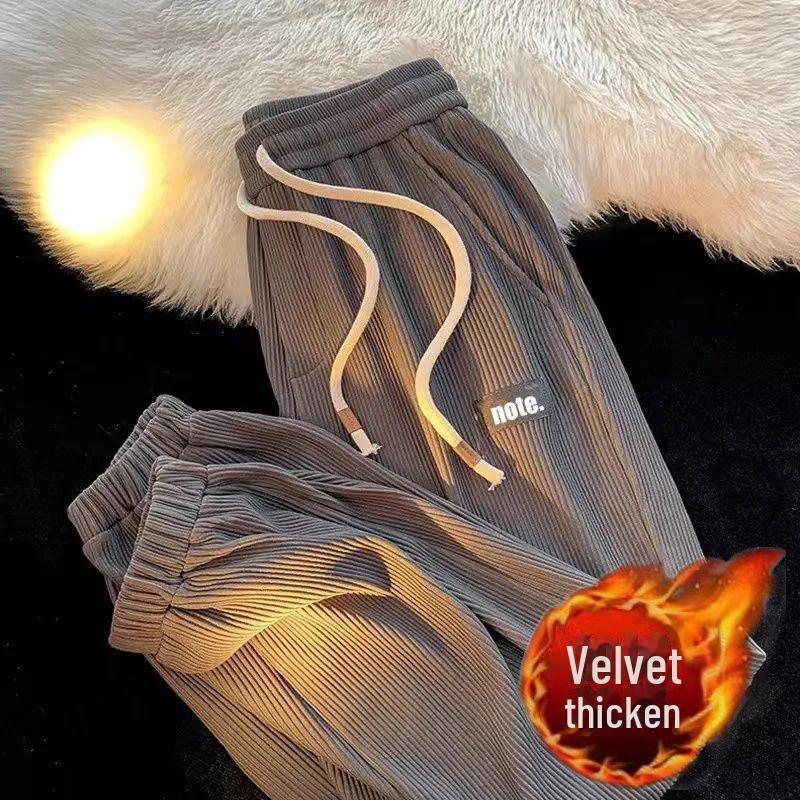 Men's Corduroy Cuffed Casual Pants - Loose Hong Kong Style, Versatile for Autumn and Winter, Trendy Design Sports Pants by [Brand Name]