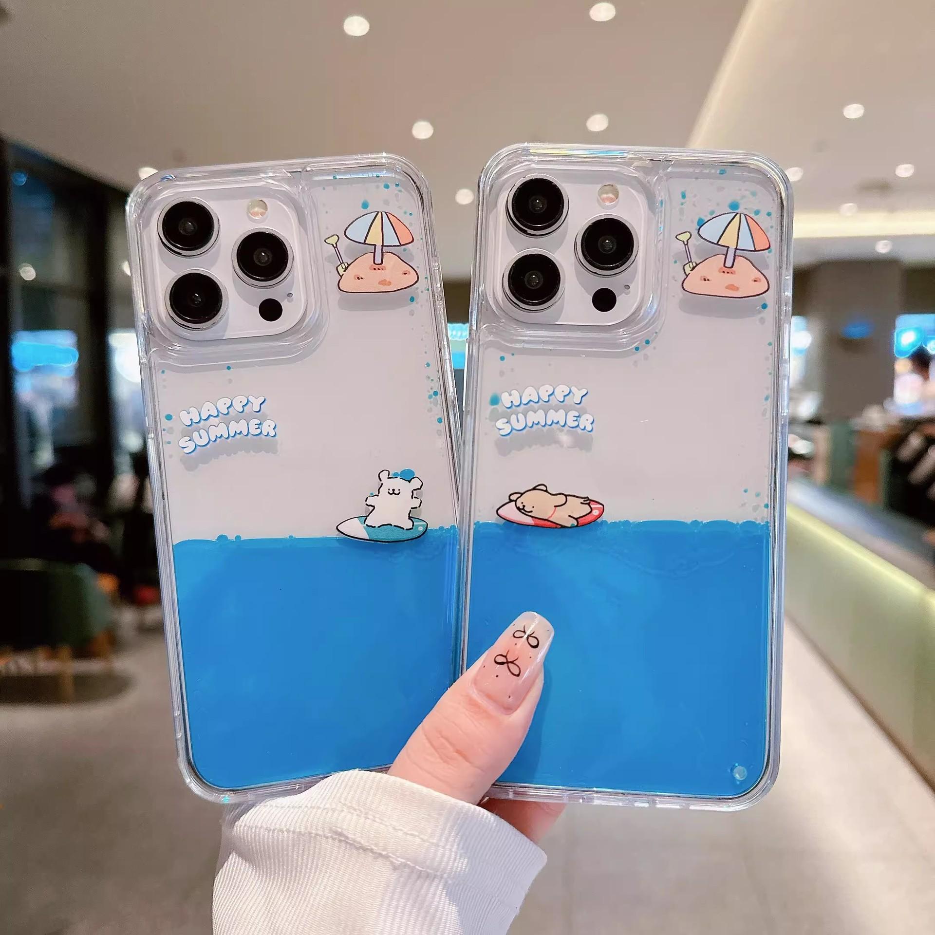 

Summer Surfing Puppy Suitable for Apple 16proMax Mobile Phone Case Quicksand IPhone 15 Fall Protection Case iPhone11