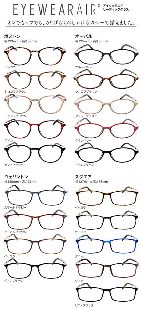 Eyewear Air Reading Blue Light Piano [EYEWEAR AIR] Glasses, Stylish, Men's & Women's, Blocking, Square, Black, +2.50