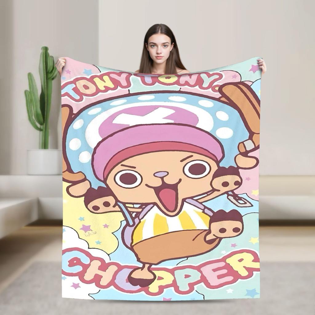 Tony Chopper Flannel Blanket Winter Anime Warm Bedding Throws for Kids Adult Couch Bed Fluffy Bedspread Sofa Bed Cover