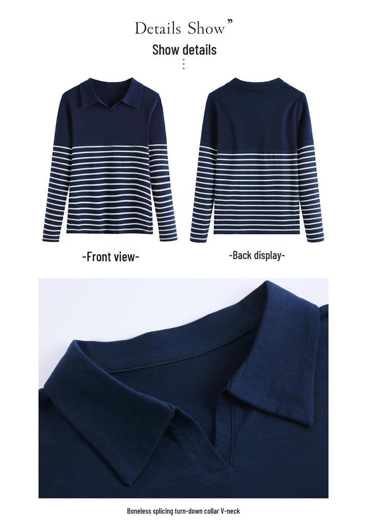 2025 Spring/Autumn Striped Cotton Slim-fit Lapel Polo T-shirt