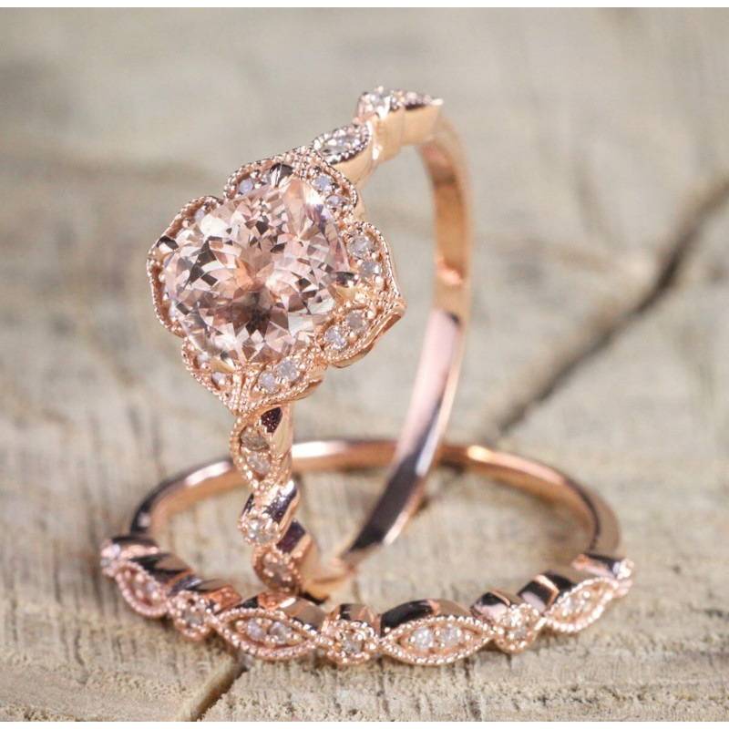 Charm Zircon Oval Crystal Bride Ring Rose Gold Plated Rhinestone Ring Wedding