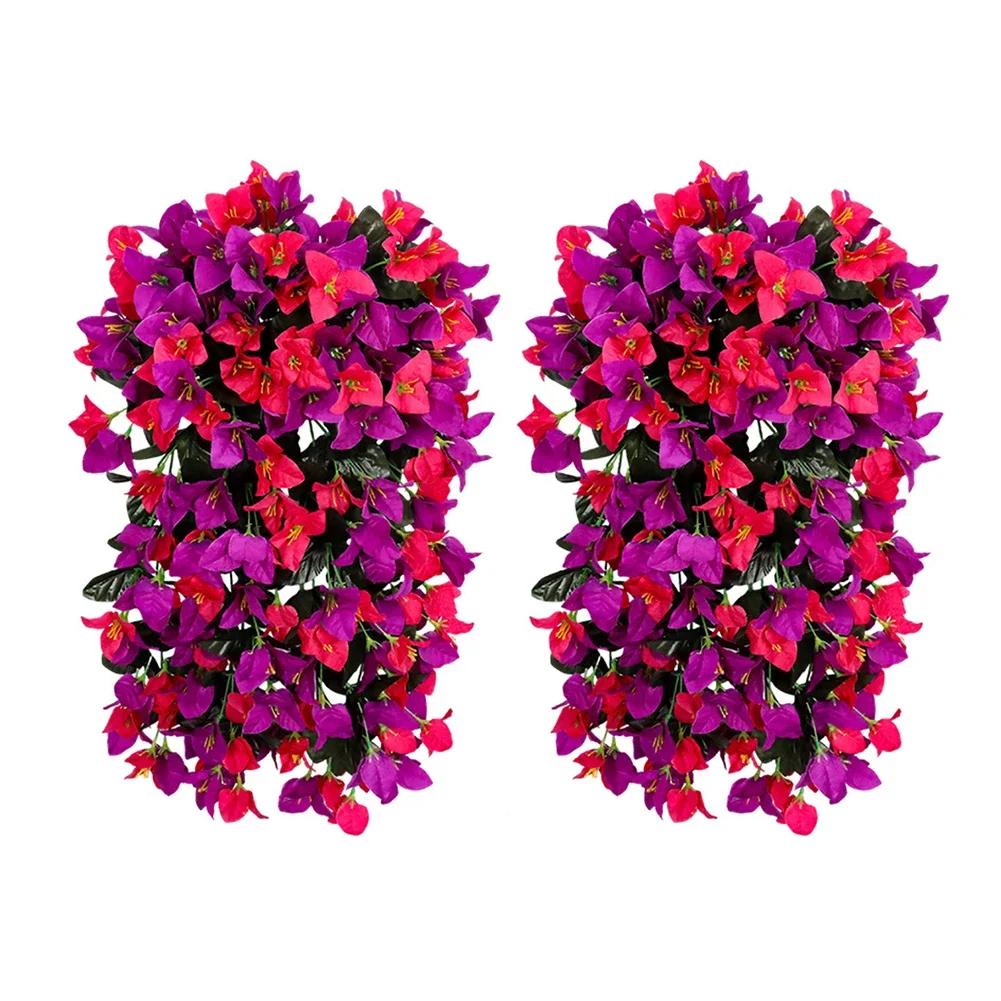 2pcs Artificial Hanging Bougainvillea Flowers, 55cm Silk Trailing Vines With Lifelike Petals And Leaves For Outdoor Balcony