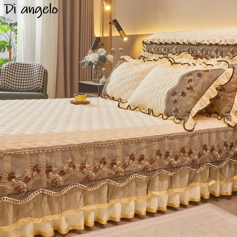1PC 180x200cm Farai Velvet Thickened Quilting Bed Skirt Embroidery Cotton Bedspread Pillowcase Mattress Cover King Queen #/L