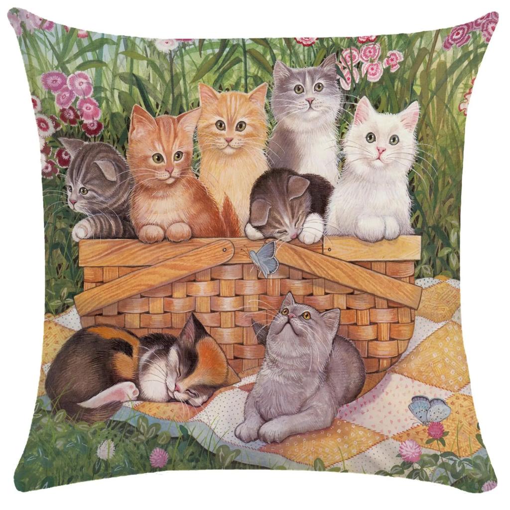 Niedlicher Kissenbezug mit Kätzchen, lustiges Katzengemälde, Überwurf für Bett, Sofa, Wohnzimmer