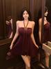 Pure Desire Neck Sling Vest Women's Summer Black Sleeveless Tube Top with Socialite Style Hot Girl Sexy Tights