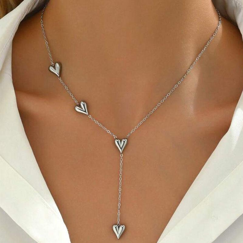New Fashion Stainless Steel Peach Heart Pendant Y-Shaped Chain Tassel Necklace Women s High Quality Jewelry Party Gift
