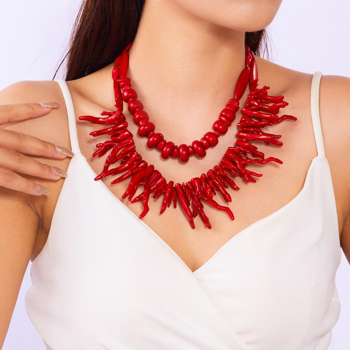 

Exaggerated Red Crushed Stone Beads Coral Necklace For Women Men Multilayer Bohemian Sea Coral Shaped Choker Summer Punk Jewelry