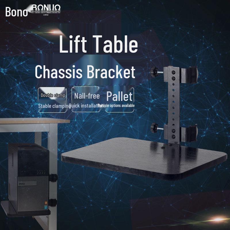 Folding Computer Stand with Liftable Bracket, No-Punch Installation 35mm U-clip + 34x26cm Melamine Board