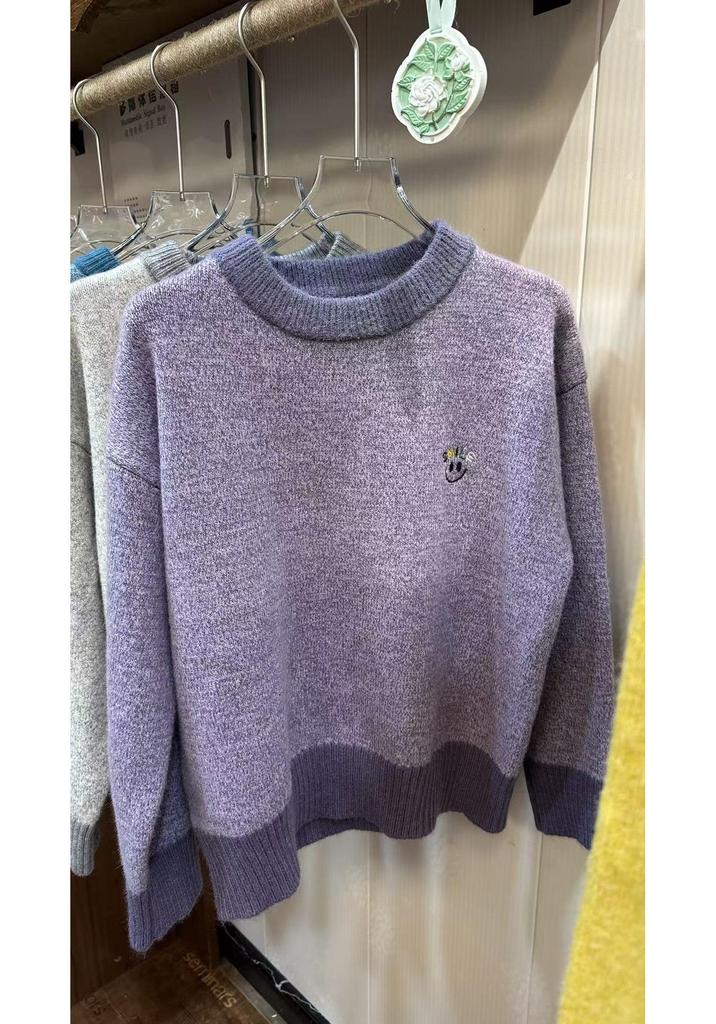 2026 Autumn Women's Korean Style Loose Color Block Knit Sweater