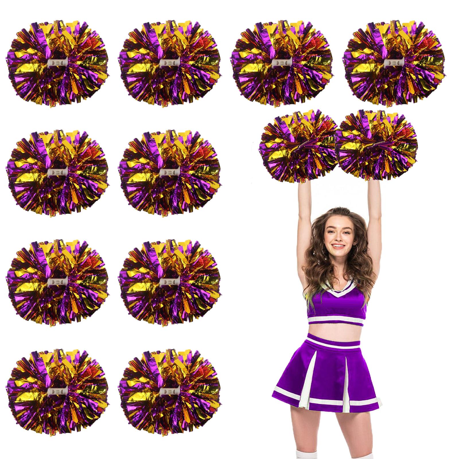 6-60Pcs Pom Poms Cheerleading Gifts Metallic Pompoms with Baton Handle Cheer Balls Cheering Squad Spirit Team Sports Dance Props 8PCS