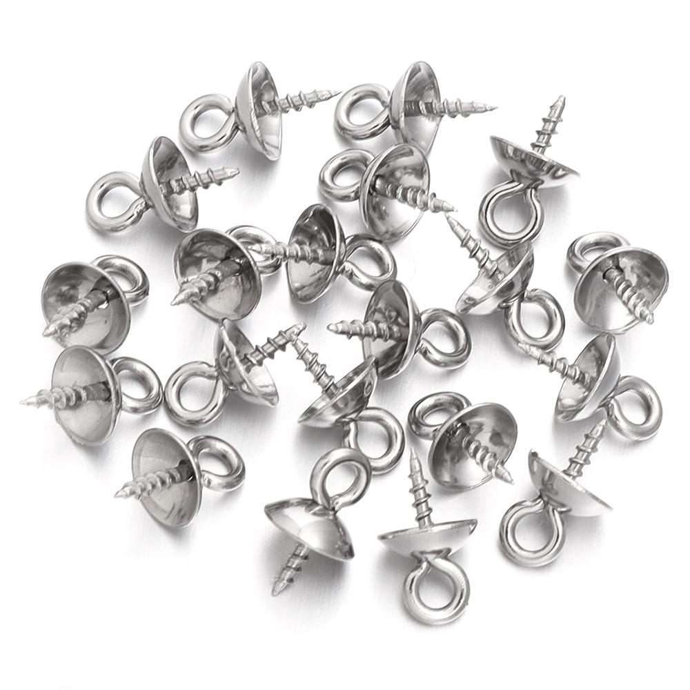 20pcs Stainless Steel Screw Eye Pins Bail Top Drilled Beads Metal End Caps Pendant For DIY Jewelry Making Necklace Accessories 1x4x8mm