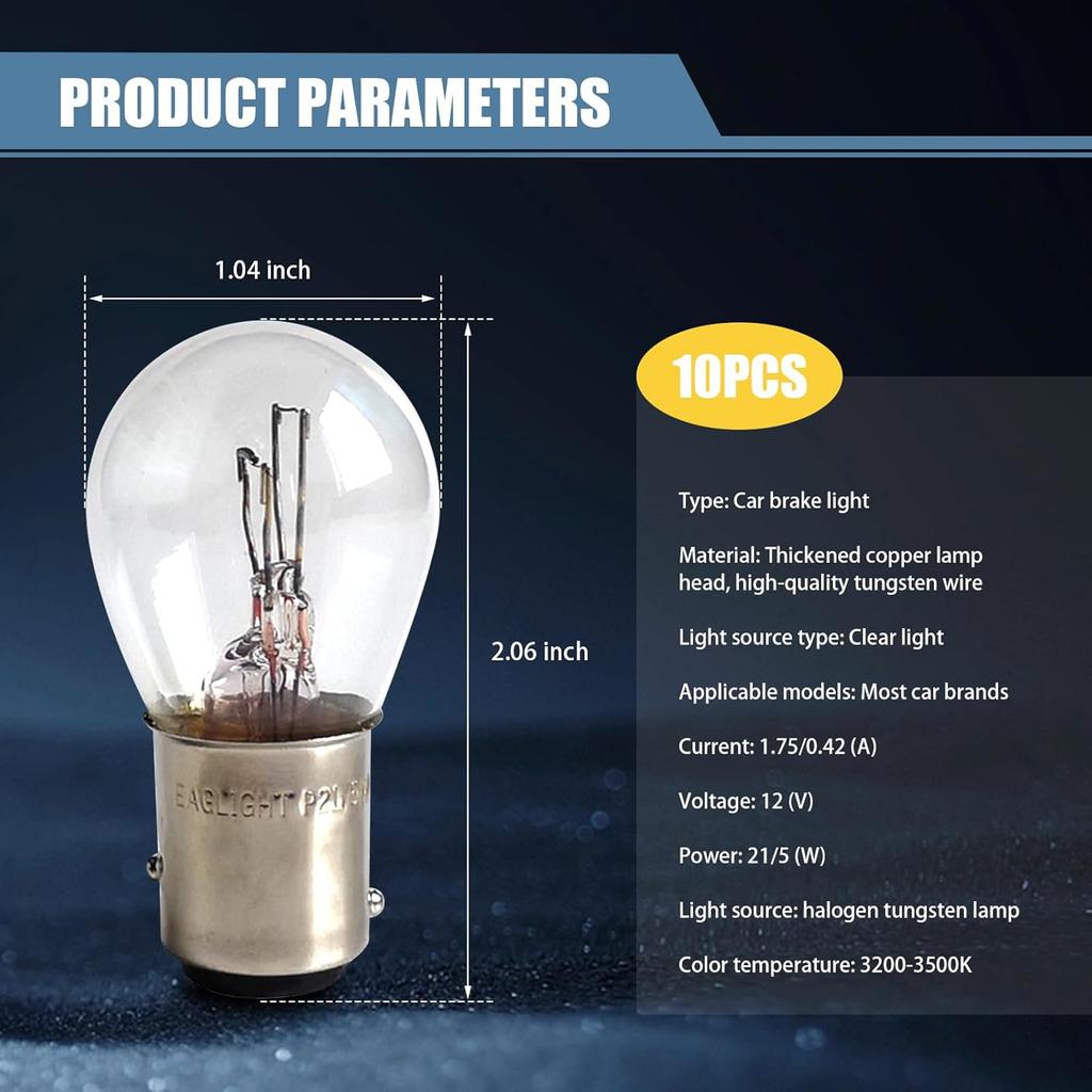 10 PCS Car 1157 P21/5W S25 BAY15D Light Bulb, Double Tail High And Low Brake Light Bulb Turn Signal Light Bulb LongerLife Replacement, Universal