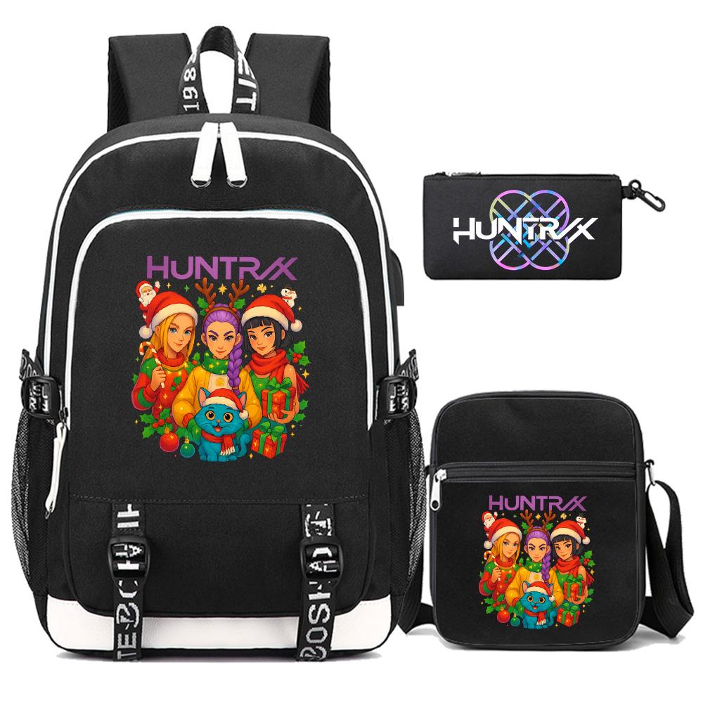 3Pcs/set Anime Kpop Demon Hunters Printed Backpack with Shoulder Bag Pencil Case for Teenager Girl Boy Bookbag Large Capacity Waterproof Travel Bag
