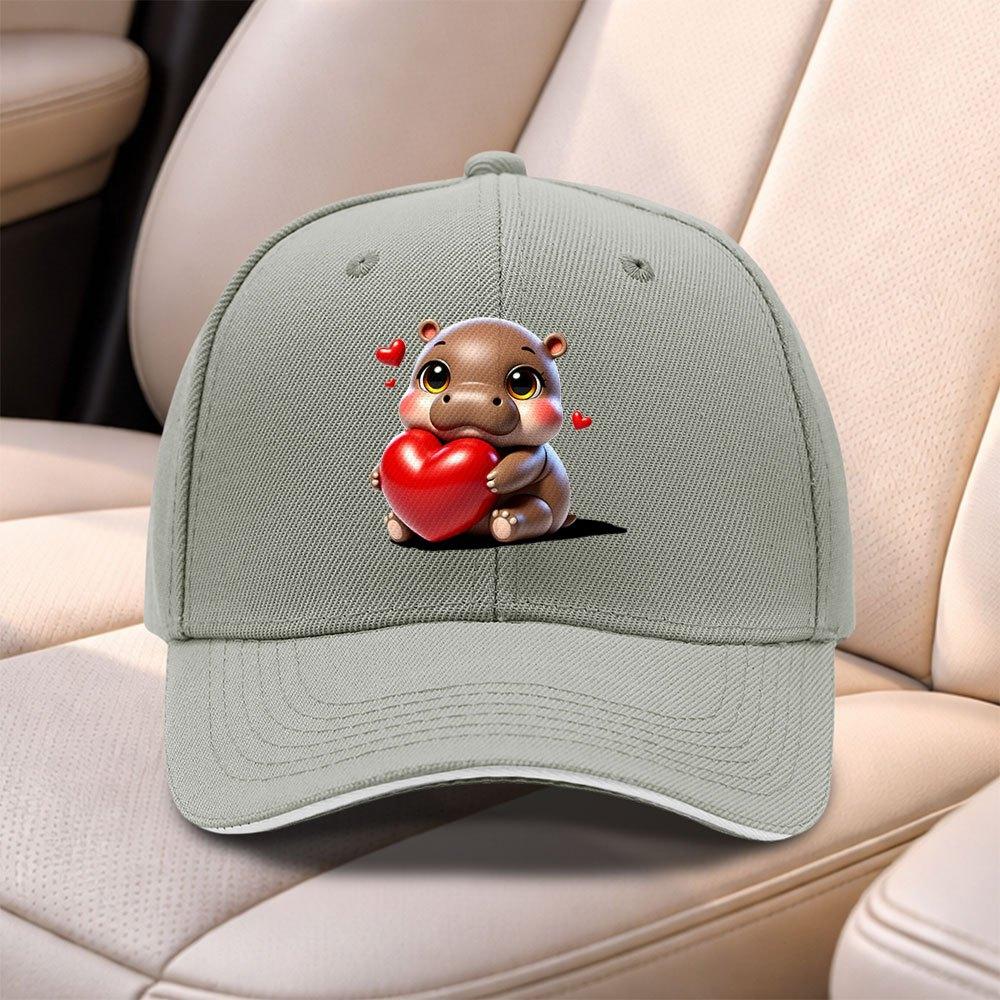 Heart Hippo Baseball Cap For Men Women Adjustable Duckbill Hat Lightweight Outdoor Cap For Sports Fishing Daily Use