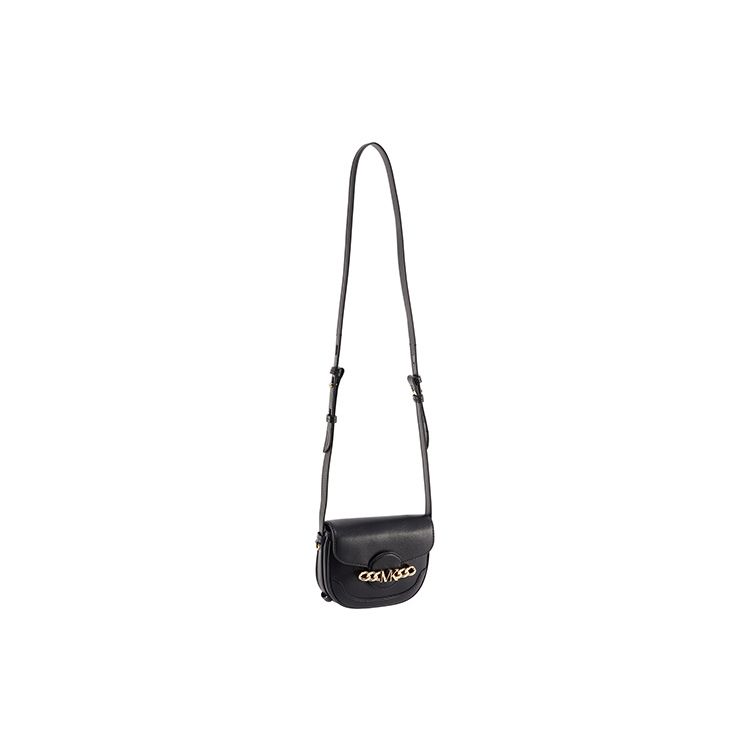 Michael Kors MK Hally Letter Buckle Solid Color Vintage Leather Saddle Bag Women Shoulder Bag Black 32F1G2HC1L-001