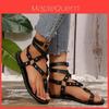 Womens Pu Strappy Sandals With Metal Buckles And Rivets For Beachwear