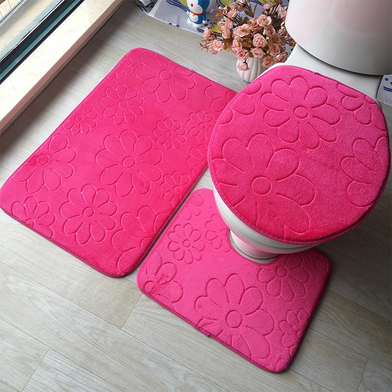 3PCS Home Bathroom Bath Mat Set Toilet Mat Non-slip Bath Mat Bathroom Carpet Shower Carpet Set Toilet Cover Floor Mat