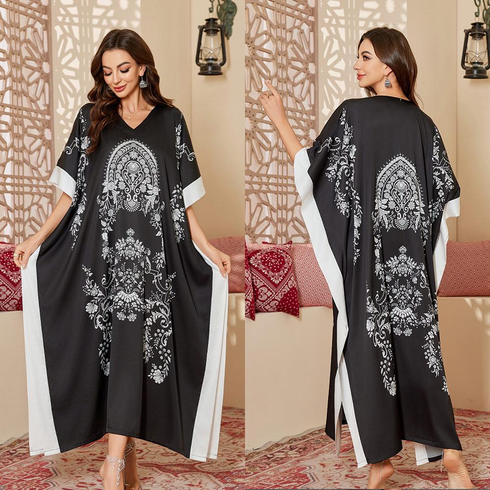 New wind-printed pajamas women's spring and autumn robes elegant and high-end long pajamas DP1191