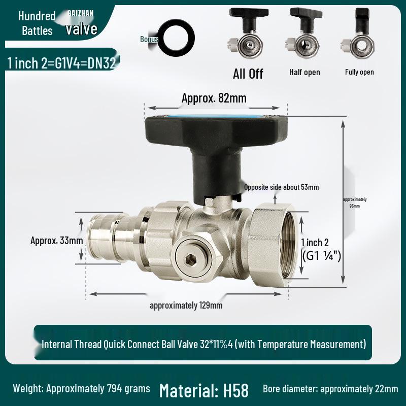 High-Flow Copper Ball Valve with Quick Connect for Fan Coil Units, Dual Thread Male and Female, 1-Inch and 3/4-Inch Options