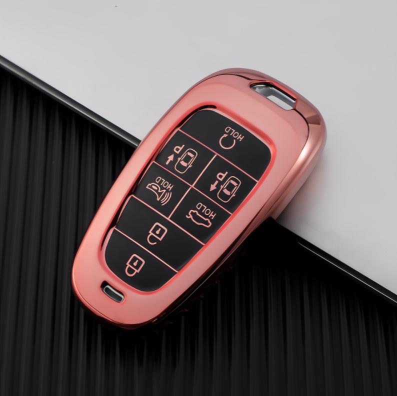 

7 кнопок ТПУ чехол-крышка для ключа автомобиля для 2020 2021 Hyundai Sonata Nexo DN8 Santa Fe TM Tucson NX4 Staria Ioniq аксессуары розовый