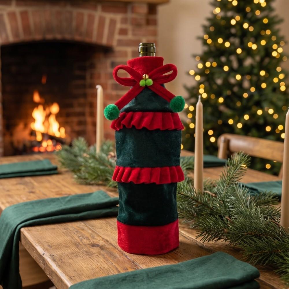 Bowknot Wine Bottle Cover Bow Ruffled Beer Bottle Cover Holiday Decoration Halloween Christmas