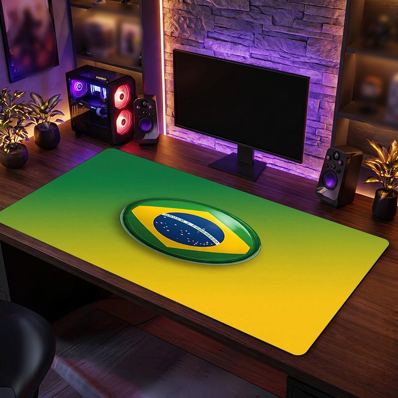 Brazil Football Crest Mouse Pad, Extended Non Slip Rubber Desk Mat for Gaming Office Laptop Fan Gift