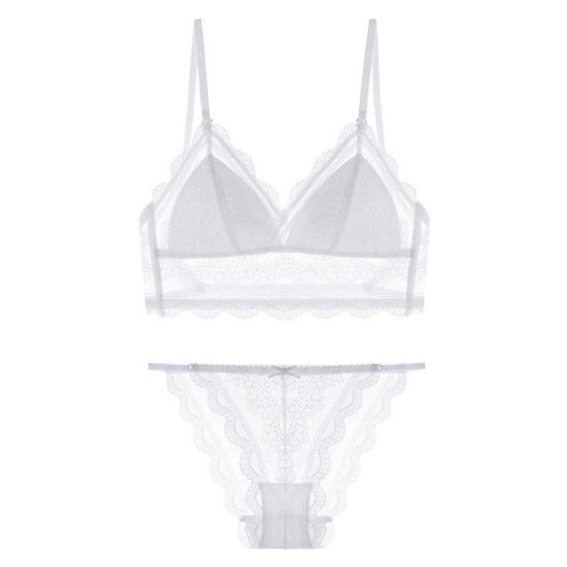 Summer popular U-shaped beautiful back underwear sexy lace rimless thin bra French triangle cup bra set