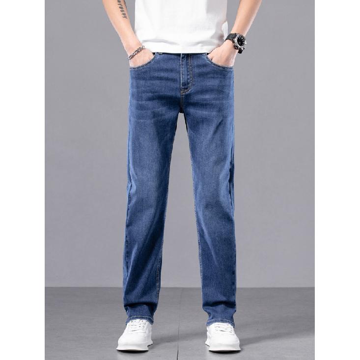 Spring And Autumn New High End Plush Jeans For Men Straight Tube Slim Fit Elastic Thick Casual Pants Autumn And Winter Men'S Pants