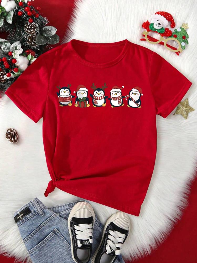Funny Christmas Animal Owl Penguin Print Women T Shirt Short Sleeve O Neck Women Tshirt Ladies Tee Shirt Top Clothes Camisetas