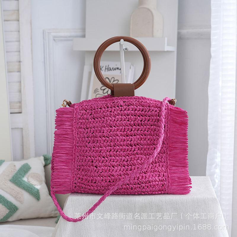Hand-woven Tassel Straw Bag Round Handle Summer High-quality Large-capacity Beach Bag Women s Vacati Shoulder Crossbody Bag