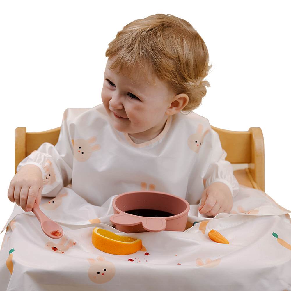 Atti Rabbit Self Feeding Waterproof Baby Bib Long Sleeve Zipper Type All In One High Chair Cover