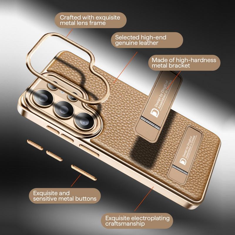 Plating Magnetic Leather Case For Samsung Galaxy S26 Ultra S25 S24 S23 Ultra Luxury Shockproof Bumper Folding Bracket Phone Cover
