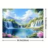 2D Printed Waterfall Lake Scenery Backdrop, Mountain View with Pink Flowers Photo Background for Home Decor