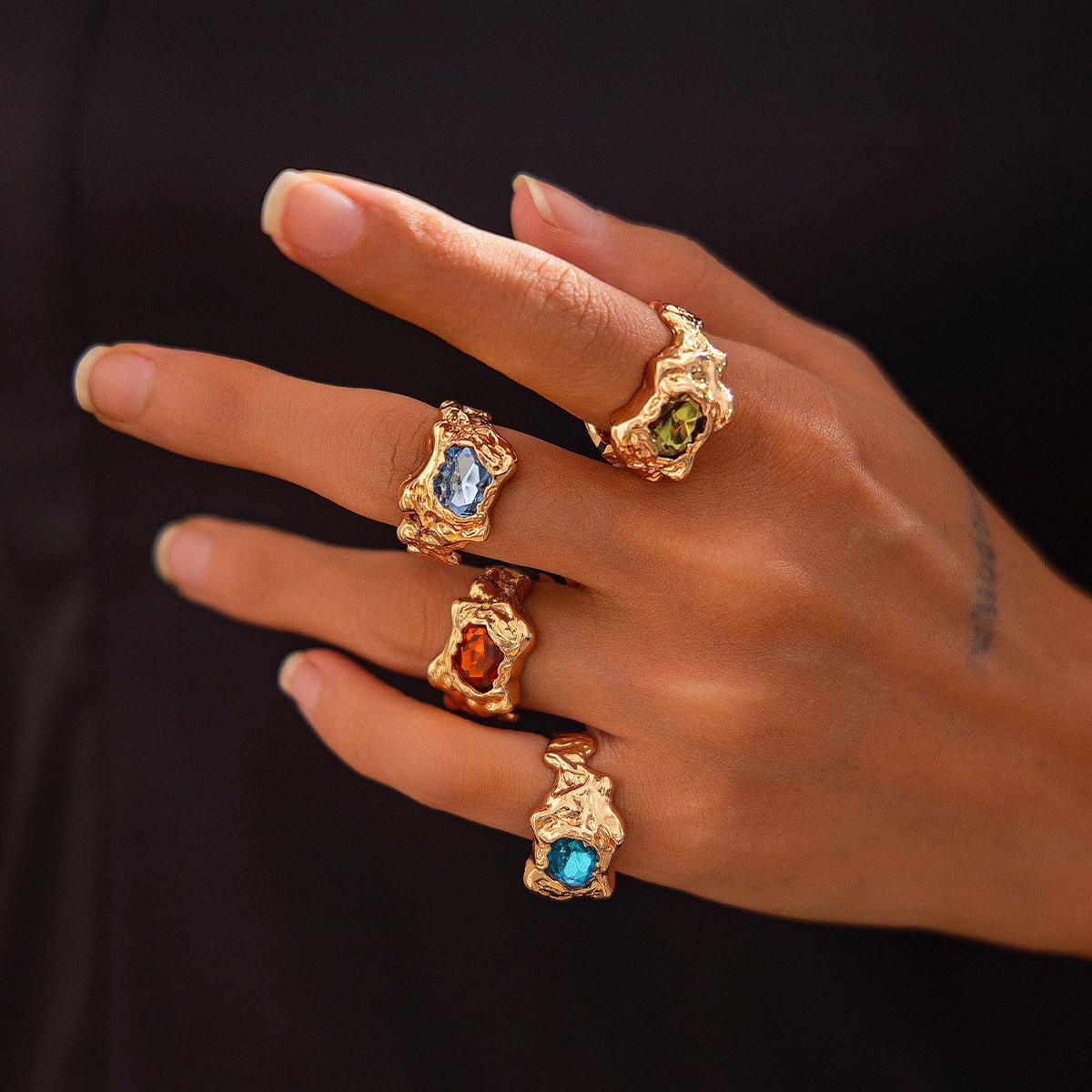 4Pcs Vintage Colorful Zircon Pleated Open Rings Set for Women Fashion Metal Geometric Knuckle Rings Couple Jewelry Accessories