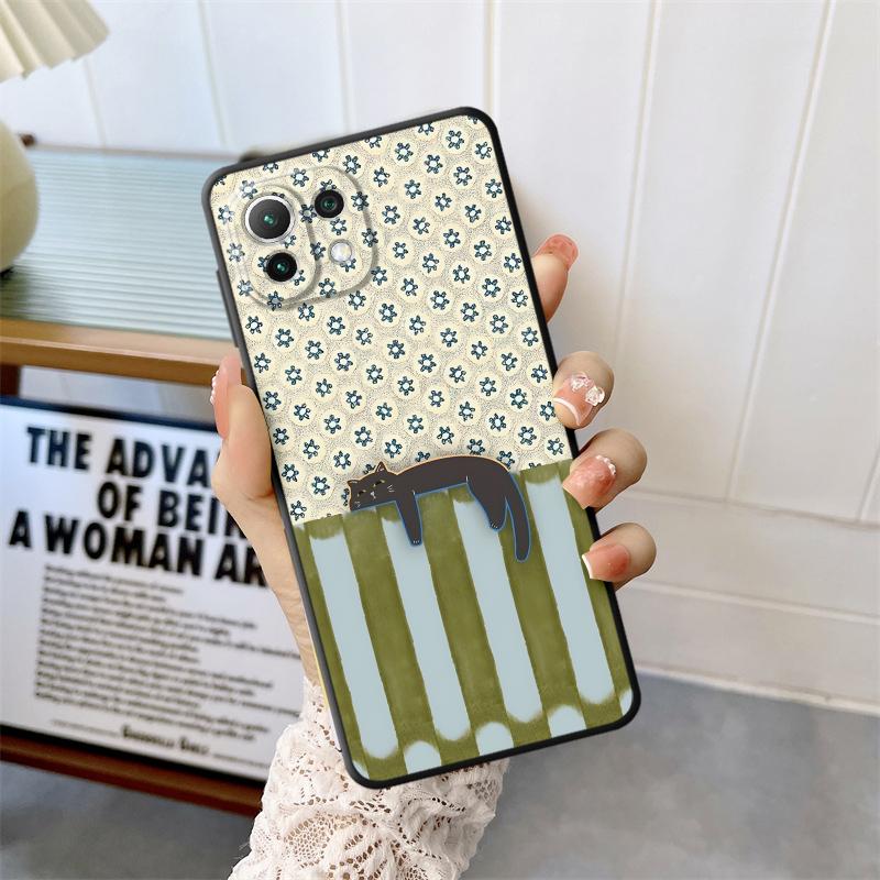Cartoon Grid Cat Funda Phone Cover Case for Xiaomi Mi 12 12T Pro 13 Lite 14 15 Pro 12X 11 11T 10T