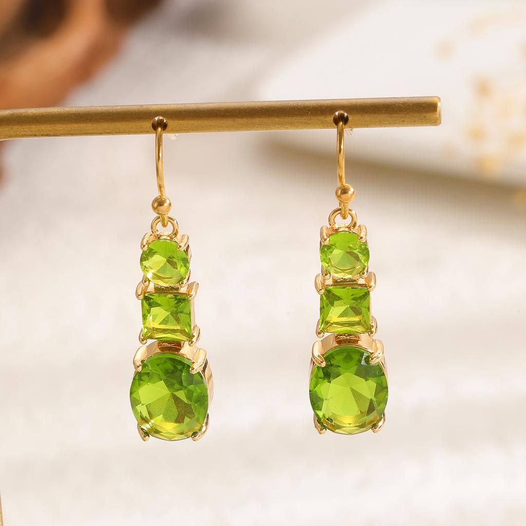Vintage Green Artificial Zircon Dangle Earrings for Women Bohemian Geometric Pendant Earrings Party Jewelry Accessories Gifts