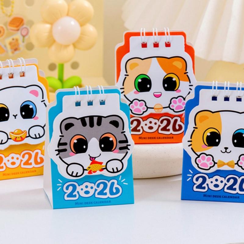 1Pcs 2026 Cartoon Cat Desk Calendar Portable Pocket Calendar Schedule Desktop Decoration Office School Supplies Student Gift