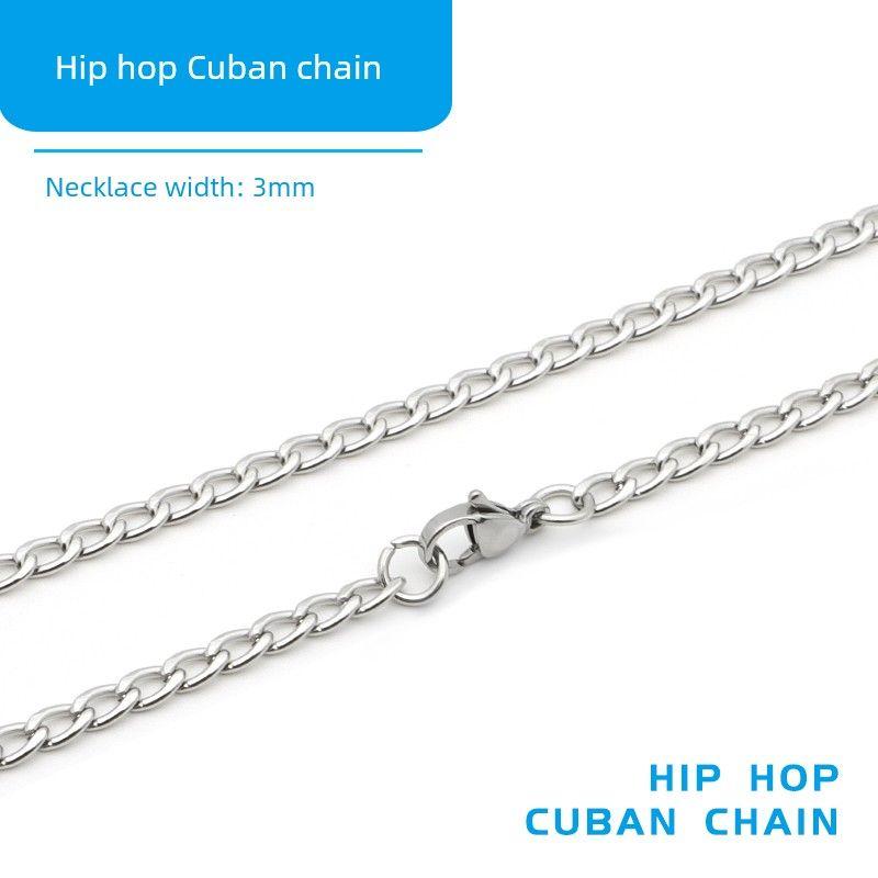 

Chain Men s European and American Necklace Boys Hip-hop Women Titanium Steel No Fading Thick Chain Non-Rust Internet Celebrity High Street Accessories [3mm Chain Width] Hip Hop Cuban Chain