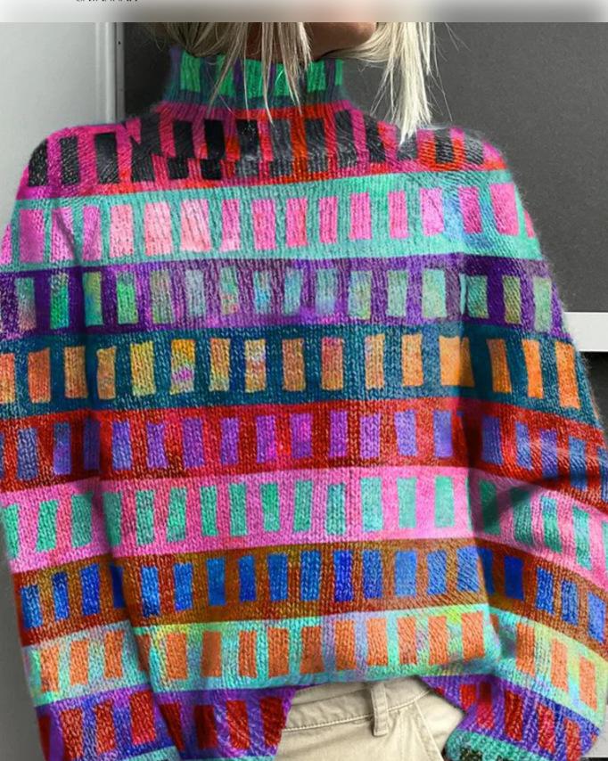 New Christmas abstract print casual cape jacket cardigan thick needle sweater