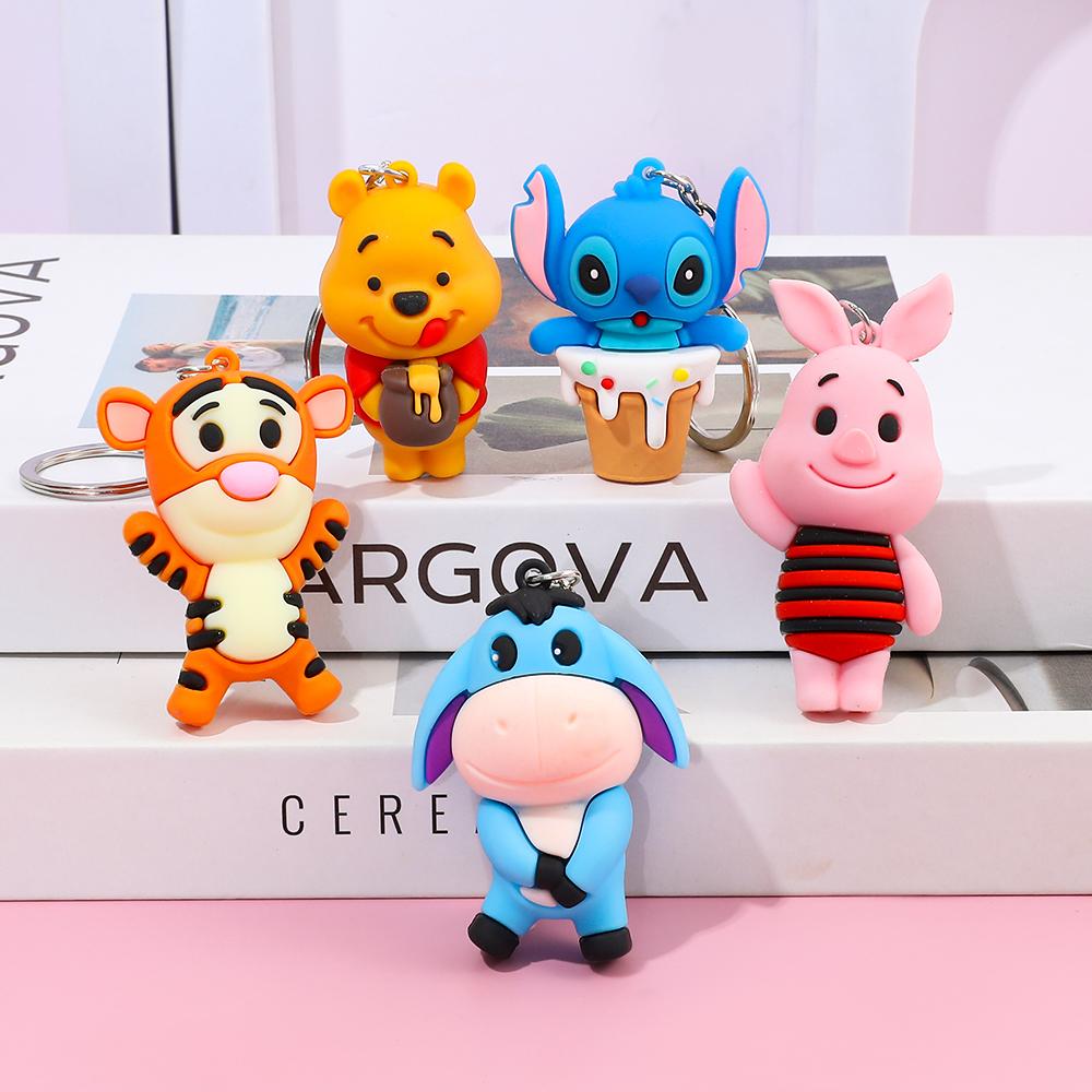 5pcs Disney Pooh Bear series keychain combination set, perfect for car keys, backpacks, and holiday gifts,